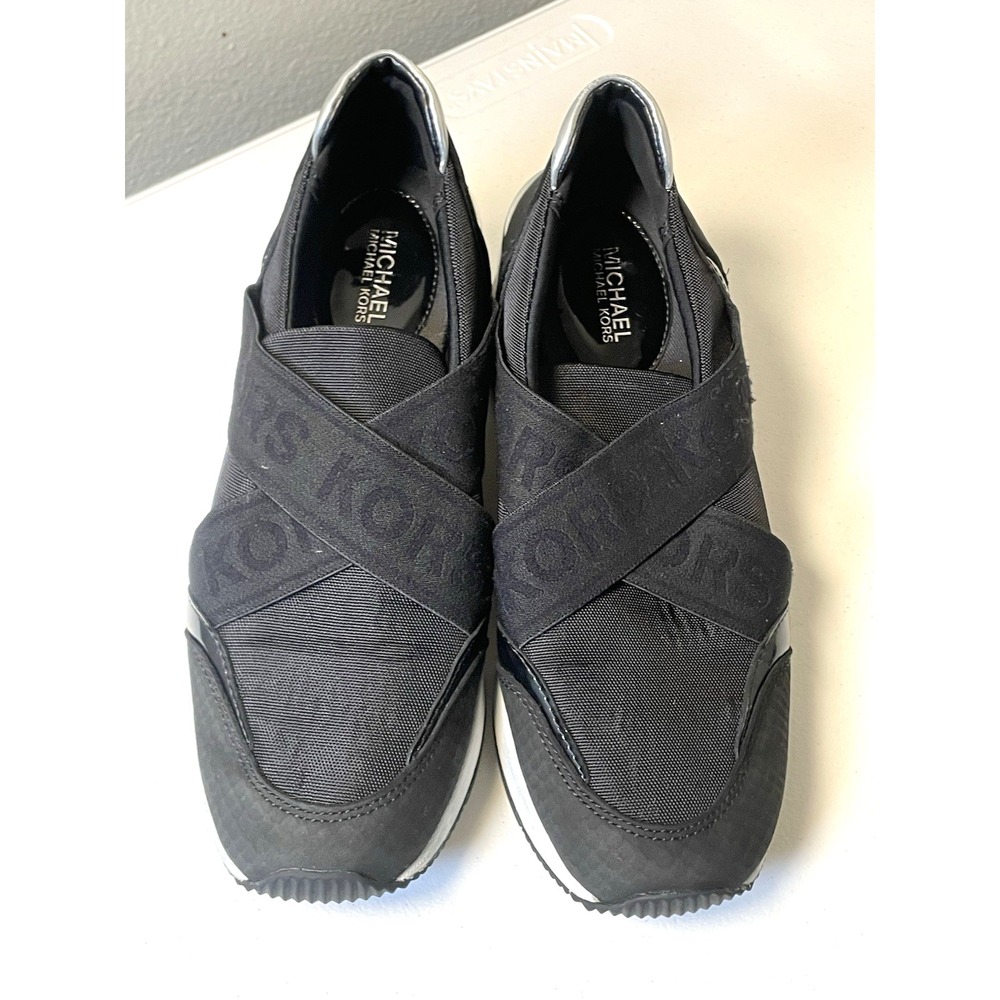 Michael Michael Kors Woman's Sneakers 7 Geena Slip-On Trainer Shoes Black White - Picture 2 of 8